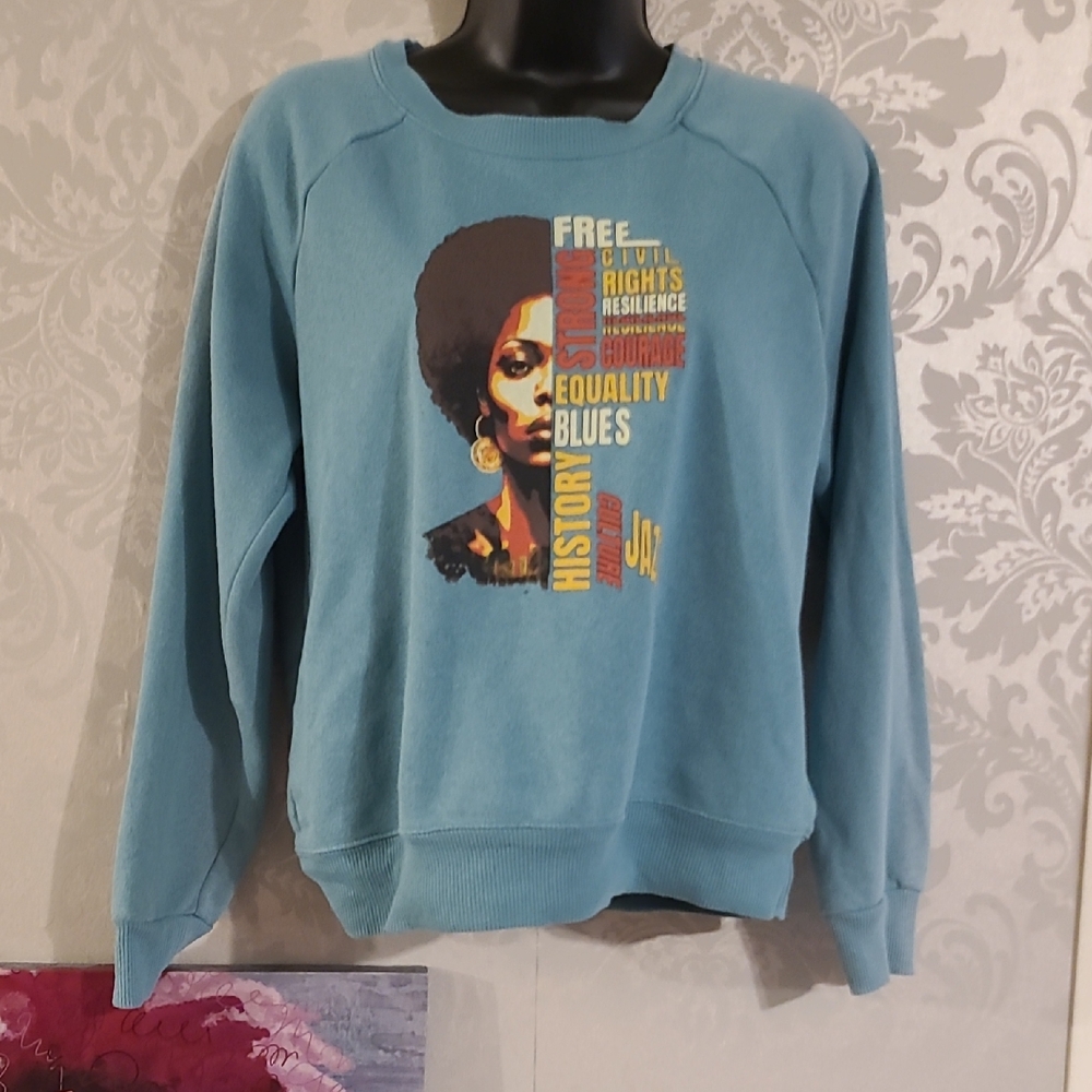 Blue Graphic Cropped Sweatshirt
